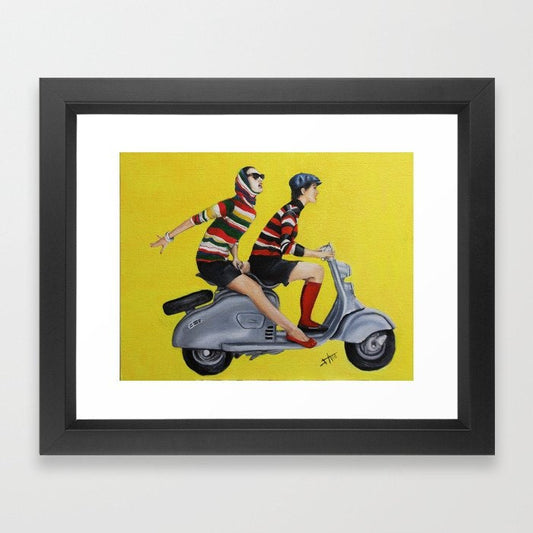 Digital Prints of Mid Century Modern Retro Vespa Girls Art Print by SamArtisan