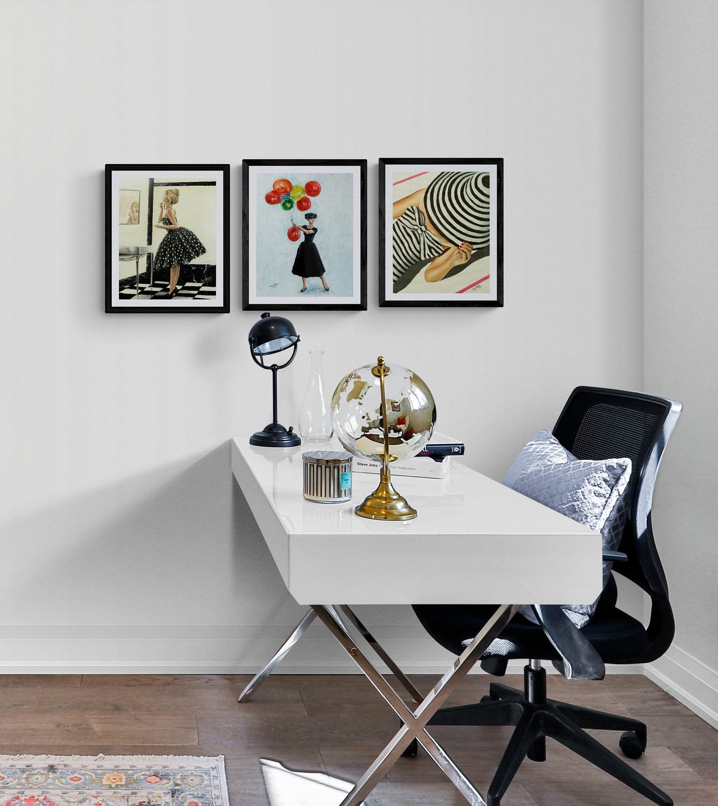 black and white wall art prints ,mid century modern art, 3 piece art print