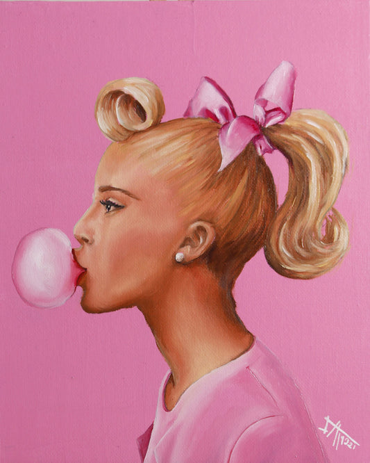Digital Prints of Pretty in pink bow coquette signed Art print from original oil painting | pink bubble gum | Magenta pink by SamArtisan