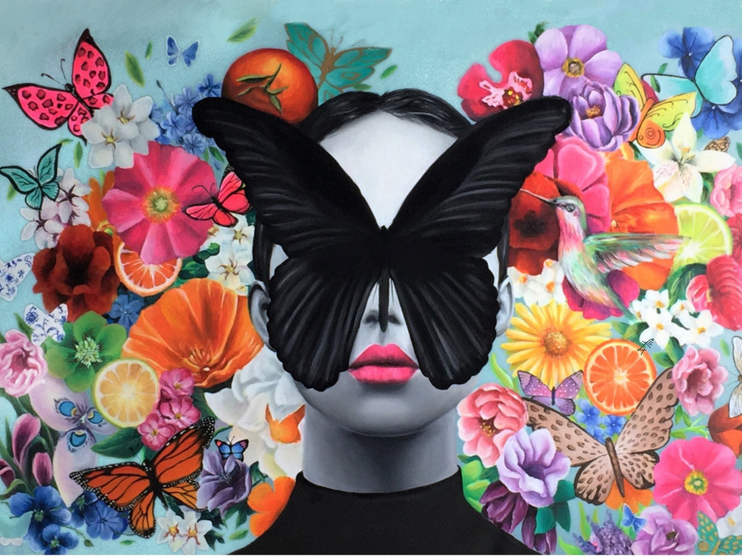 Butterfly wall art ,In full bloom art print , Citrus and florals art