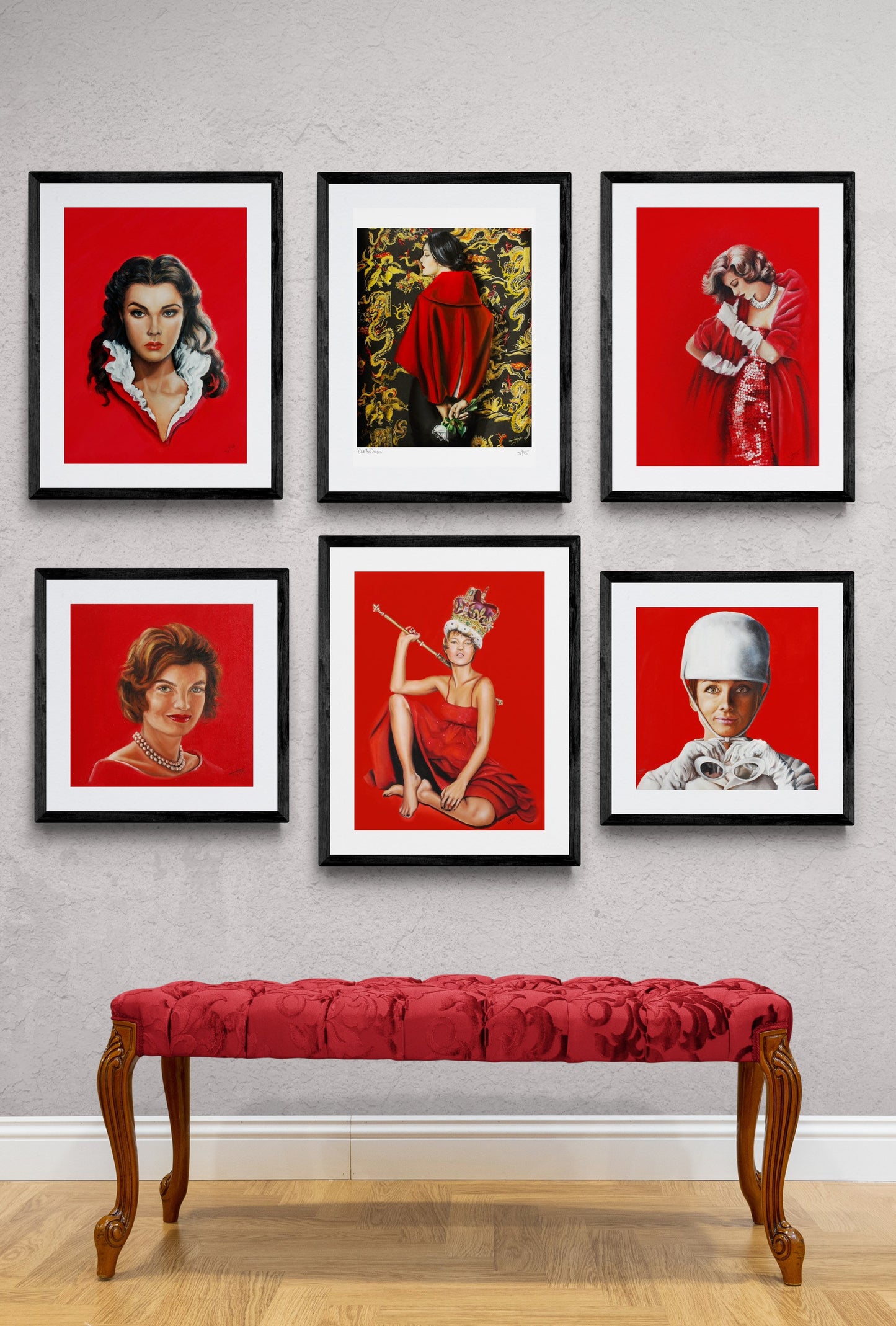 RED portraits art prints |Mix and Match for instant gallery wall| Jackie, Audrey ,Vivian , vogue ,Kate moss