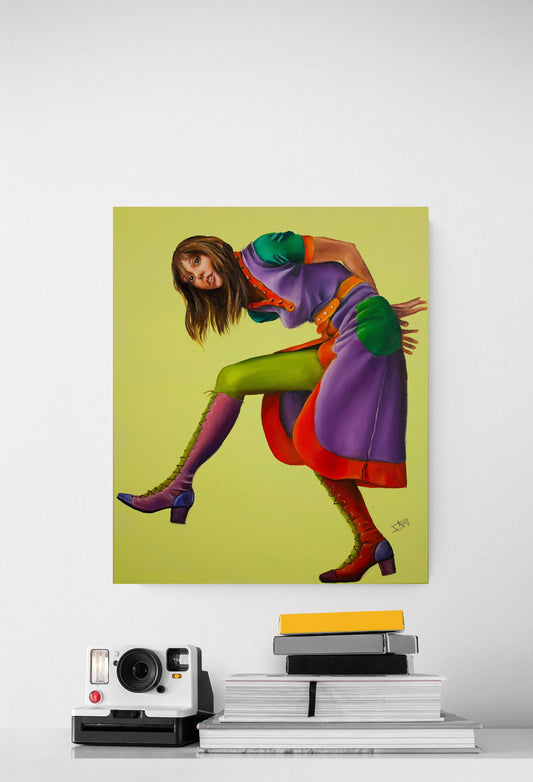 Digital Prints of Mid century modern art print ,Stepping out , Retro fashion of Shelley Duval retro 70’s look by SamArtisan