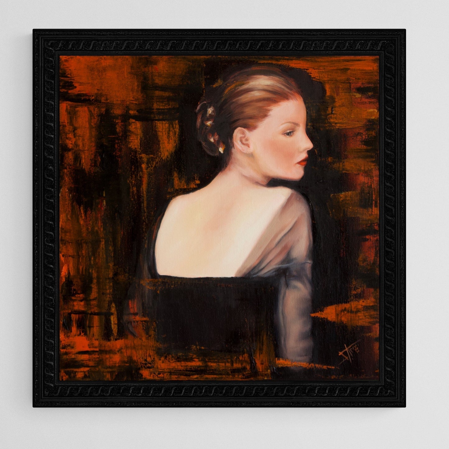 Portrait of woman in black dress framed