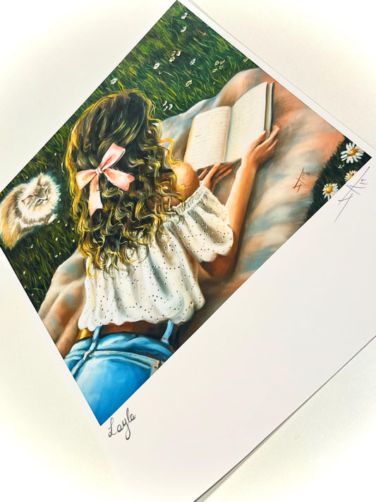 Giclée of Custom Art Gift for Girls: Book and Cat Lovers by SamArtisan