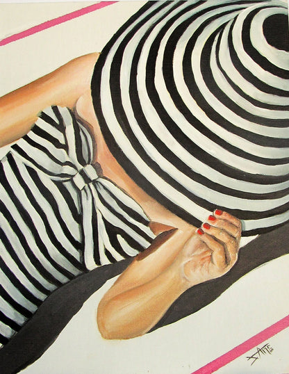 Digital Prints of Retro bathing beaut art Print , Mid century modern , black white stripes female swim fashion kate spade inspired by SamArtisan