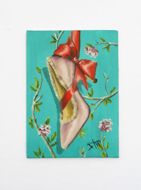 High heels with a bow , fancy shoe art , feminine art