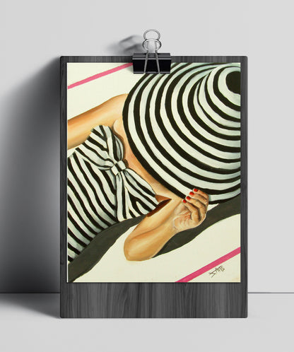 Digital Prints of Retro bathing beaut art Print , Mid century modern , black white stripes female swim fashion kate spade inspired by SamArtisan