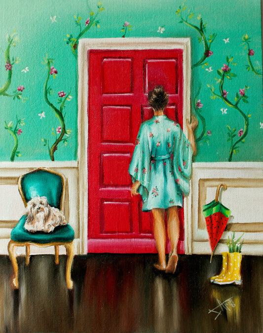 Retro whimsical Art print ,vintage home decor chinoiserie ,doorway art , bedroom art and living room art