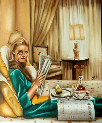 Digital Prints of Mothers Day Breakfast in bed art print, mid century modern decor by SamArtisan