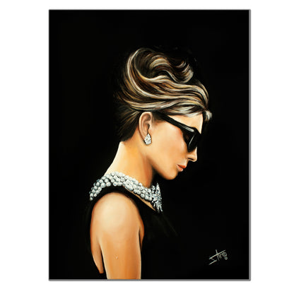 Giclée of Audrey Hepburn fine art print from original oil painting portrait ,Breakfast at tiffany's in little black dress by SamArtisan