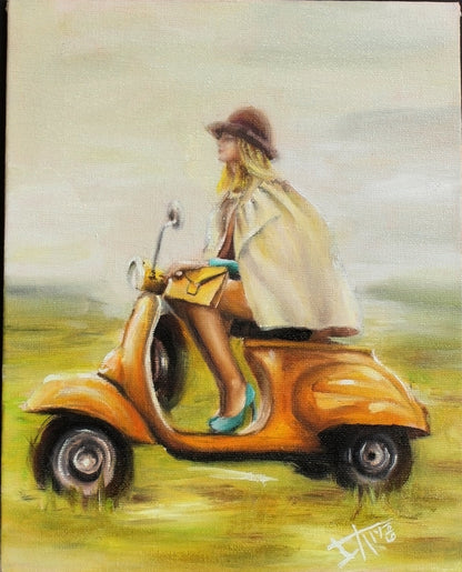 Digital Prints of Retro Scooter art print V for Vespa , Vintage wall art, Italian girl freedom and happiness ,women empowerment feminist by SamArtisan