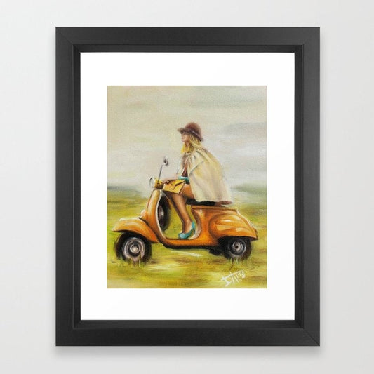 Retro Scooter art print V for Vespa , Vintage wall art, Italian girl freedom and happiness ,women empowerment feminist