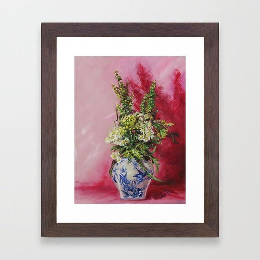Floral still life art print | Wildflowers in Blue white vase |cottagecore art