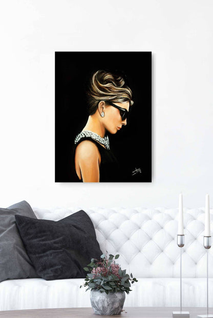 Giclée of Audrey Hepburn fine art print from original oil painting portrait ,Breakfast at tiffany's in little black dress by SamArtisan
