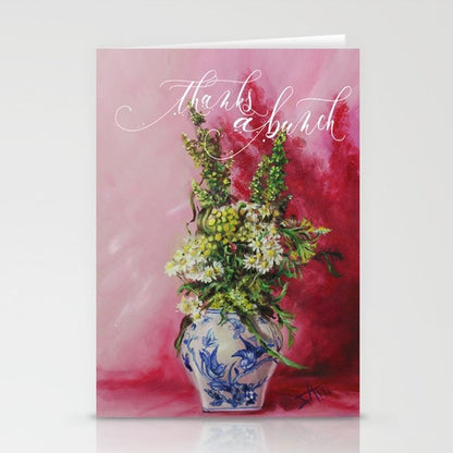 Thank You Cards of Thanks a Bunch greeting card , chinoiserie blue white vase with wild flowers greeting card by SamArtisan