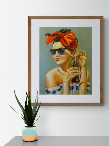 Digital Prints of Mid century modern art print,Sunkissed portrait ,vintage style art print retro girl in pin up style by SamArtisan