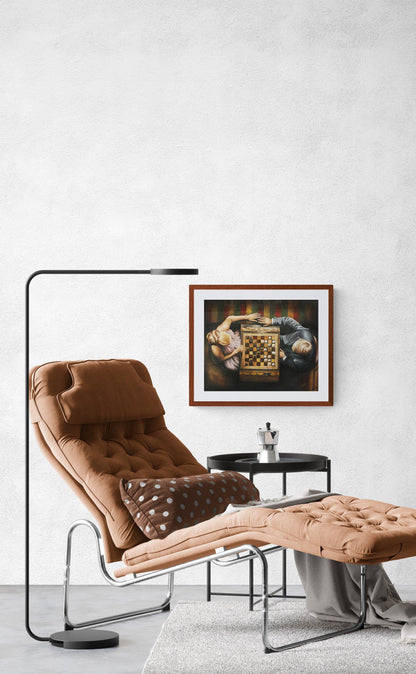Digital Prints of Game for two , Chess lovers art print, Steve McQueen in Thomas crown with Faye Dunaway by SamArtisan
