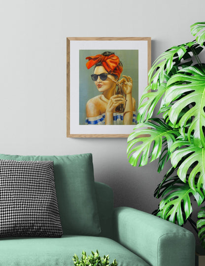 Digital Prints of Mid century modern art print,Sunkissed portrait ,vintage style art print retro girl in pin up style by SamArtisan