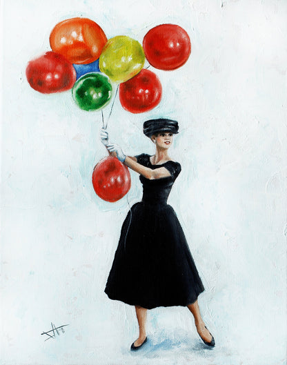 Digital Prints of Audrey Hepburn art print | Funny face Paris balloons scene | celebration art by SamArtisan