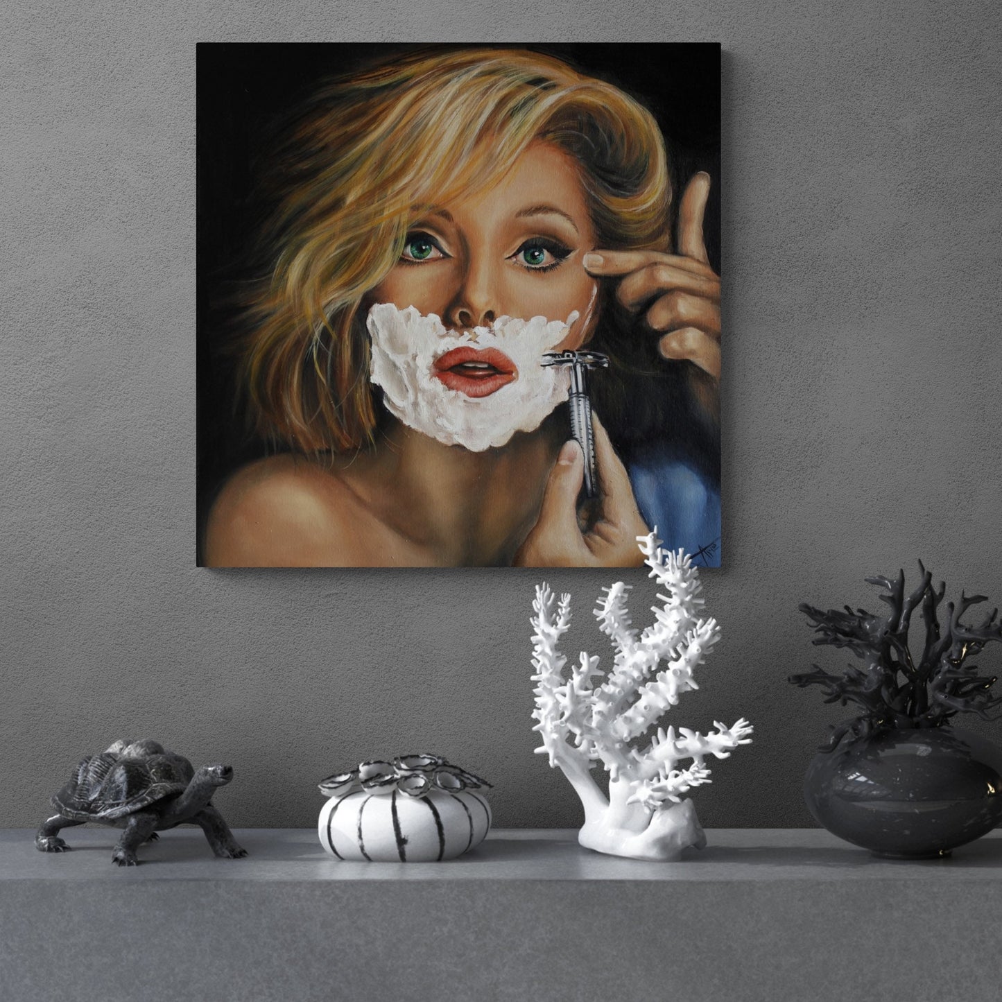 Virna Lisi shaving on cover of Esquire 1965 art print