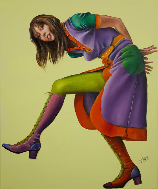 Mid century modern art print ,Stepping out , Retro fashion of Shelley Duval retro 70’s look