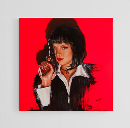 Oil of Mia Wallace Pulp Fiction Inspired Acrylic Painting on Canvas by SamArtisan