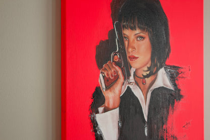 Oil of Mia Wallace Pulp Fiction Inspired Acrylic Painting on Canvas by SamArtisan