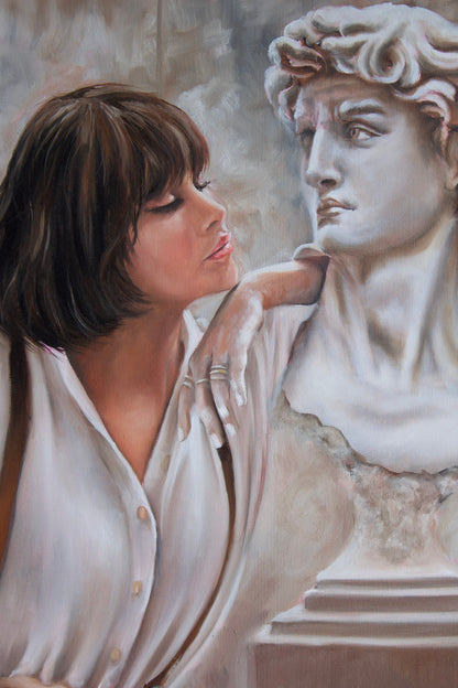 Digital Prints of Light Academia Girl with David statue art print | Vintage portrait art | Nothing Compares | Mr Perfect by SamArtisan
