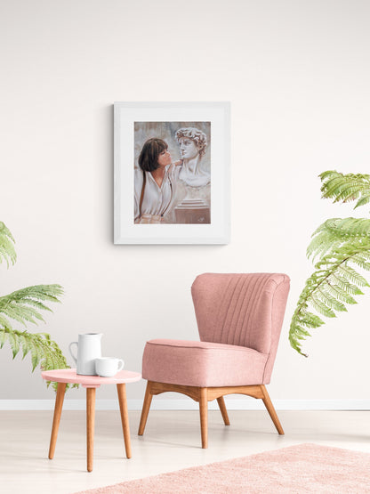 Digital Prints of Light Academia Girl with David statue art print | Vintage portrait art | Nothing Compares | Mr Perfect by SamArtisan