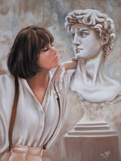 Digital Prints of Light Academia Girl with David statue art print | Vintage portrait art | Nothing Compares | Mr Perfect by SamArtisan