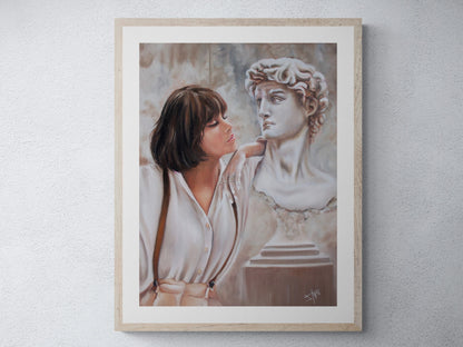 Digital Prints of Light Academia Girl with David statue art print | Vintage portrait art | Nothing Compares | Mr Perfect by SamArtisan