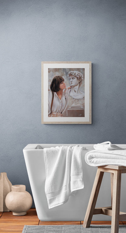Digital Prints of Light Academia Girl with David statue art print | Vintage portrait art | Nothing Compares | Mr Perfect by SamArtisan