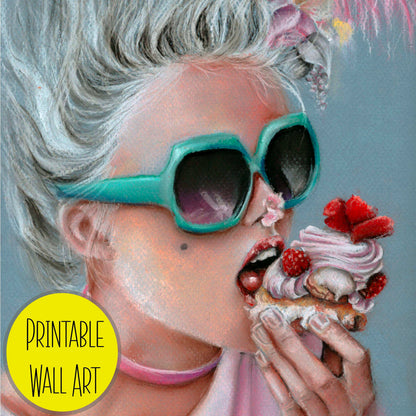 Digital Prints of Marie Antoinette printable wall art | Eat Cake digital art print by SamArtisan