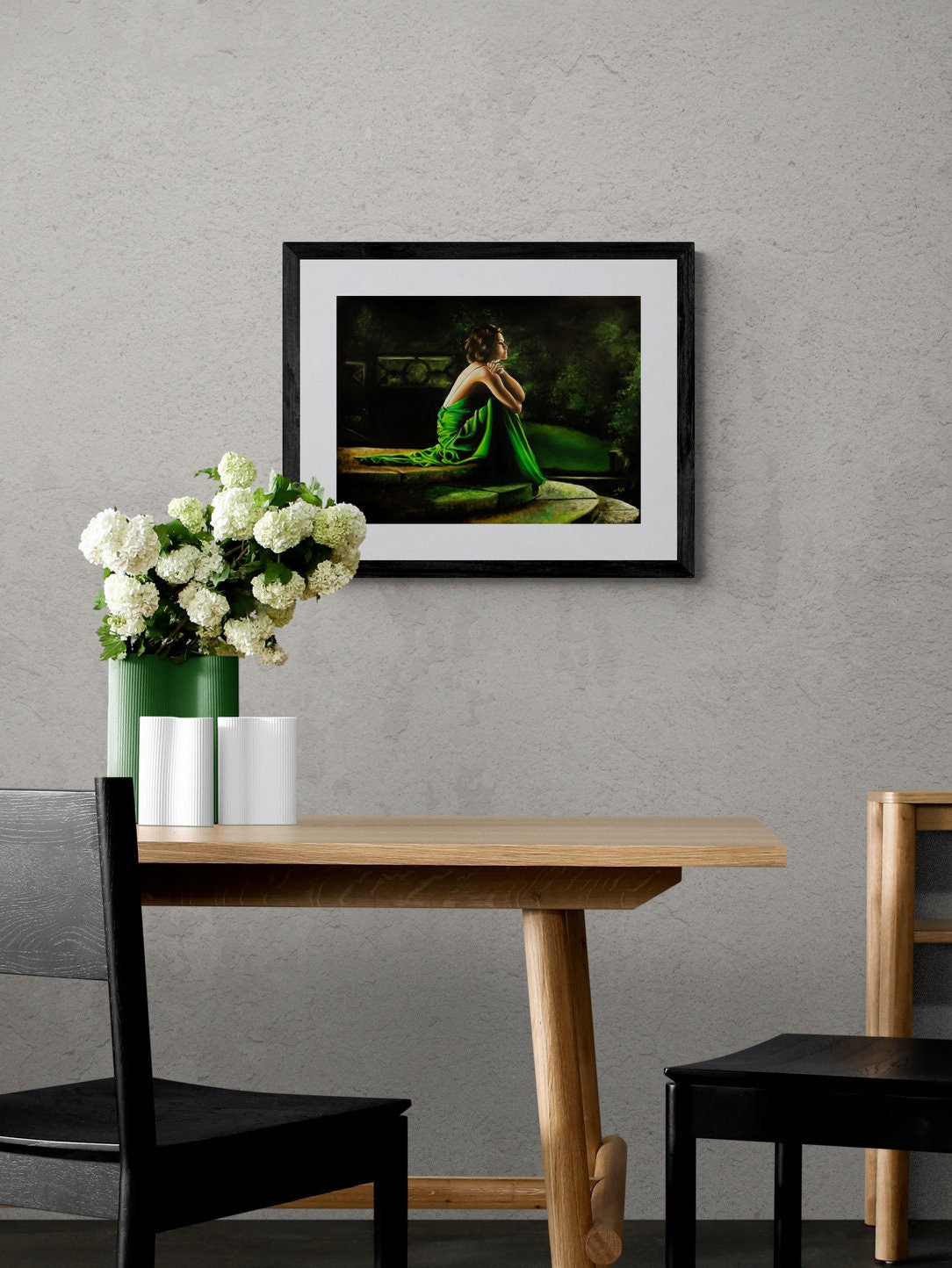 Cecilia in Atonement  art print, Famous green dress
