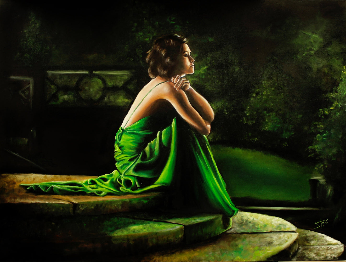 Cecilia in Atonement  art print, Famous green dress