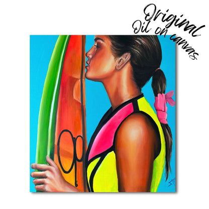 Oil of Surfer Girl Vibes | Original painting | 90s Inspired Wall Art by SamArtisan