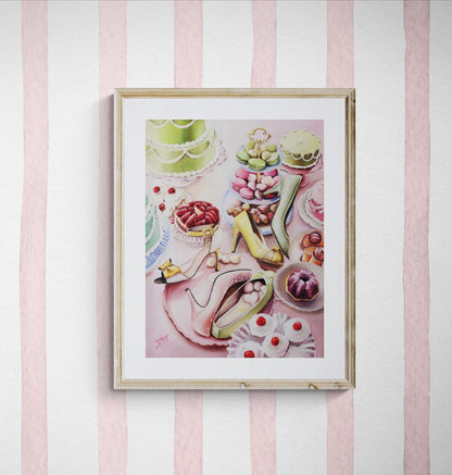 Digital Prints of Candy Dessert and heels art print , MArie Antoinette inspired wall art and décor by SamArtisan