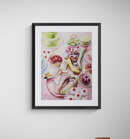 Digital Prints of Candy Dessert and heels art print , MArie Antoinette inspired wall art and décor by SamArtisan