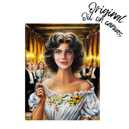 Whimsical Original oil painting Portrait | Lady Derrick and the quizzing glass | vintage portrait