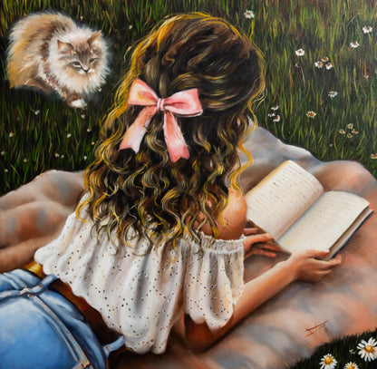 Giclée of Custom Art Gift for Girls: Book and Cat Lovers by SamArtisan
