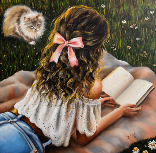 Custom Art Gift for Girls: Book and Cat Lovers
