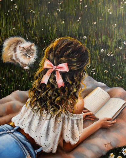Giclée of Custom Art Gift for Girls: Book and Cat Lovers by SamArtisan