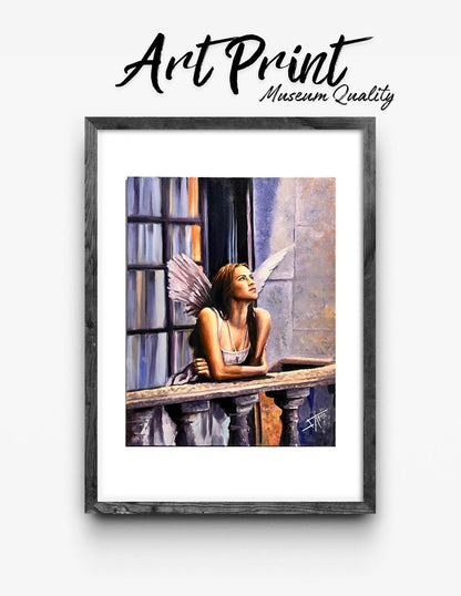 Oil of Romeo + Juliet Original Art print from  Oil paintings canvas , Juliet’s Balcony wall art by SamArtisan