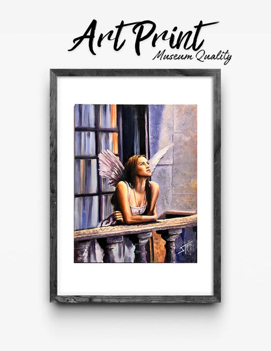 Oil of Romeo + Juliet Original Art print from  Oil paintings canvas , Juliet’s Balcony wall art by SamArtisan