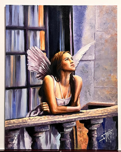 Oil of Romeo + Juliet Original Art print from  Oil paintings canvas , Juliet’s Balcony wall art by SamArtisan